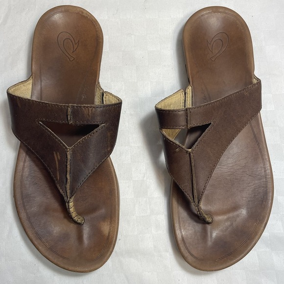 Olukai Lala Thong Sandals Brown Leather Womens 9 EU 39 - Picture 2 of 8